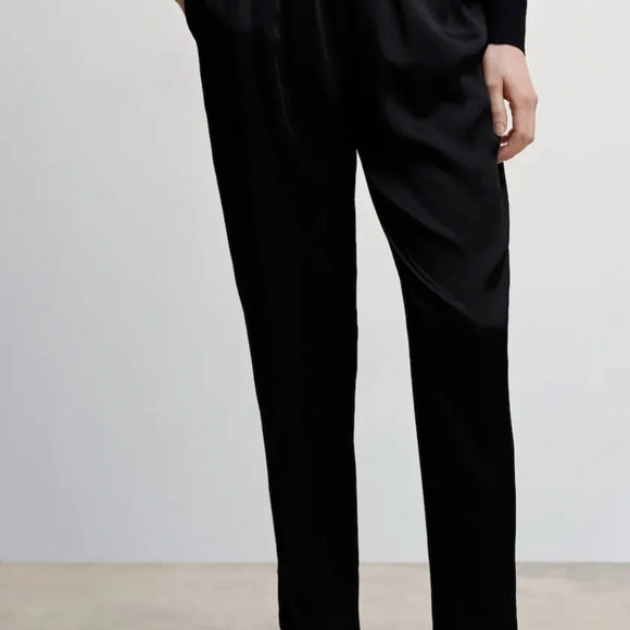 Mango MNG Womens Cropped Satin Pull On Elastic Waist Pants Size L NWOT - Picture 2 of 11